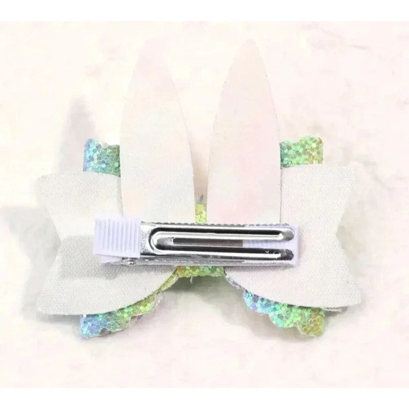 Cute Little Girls Cute Easter Bow Ear Hair Clip, Rainbow New - Picture 3 of 3